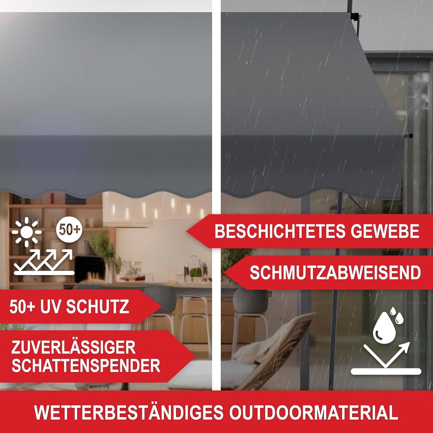 BITTE LESEN !!! Retourenware !! Balkonmarkise 3m x 1,2m Klemmmarkise aufrollbar Balkon Terrasse Sichtschutz Grau