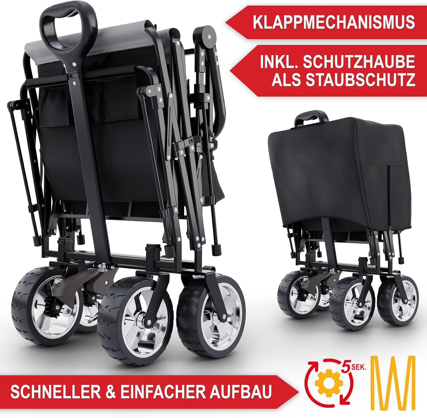 BITTE LESEN !!! Retourenware ! Bollerwagen Faltbollerwagen mit Dach / Schwarz