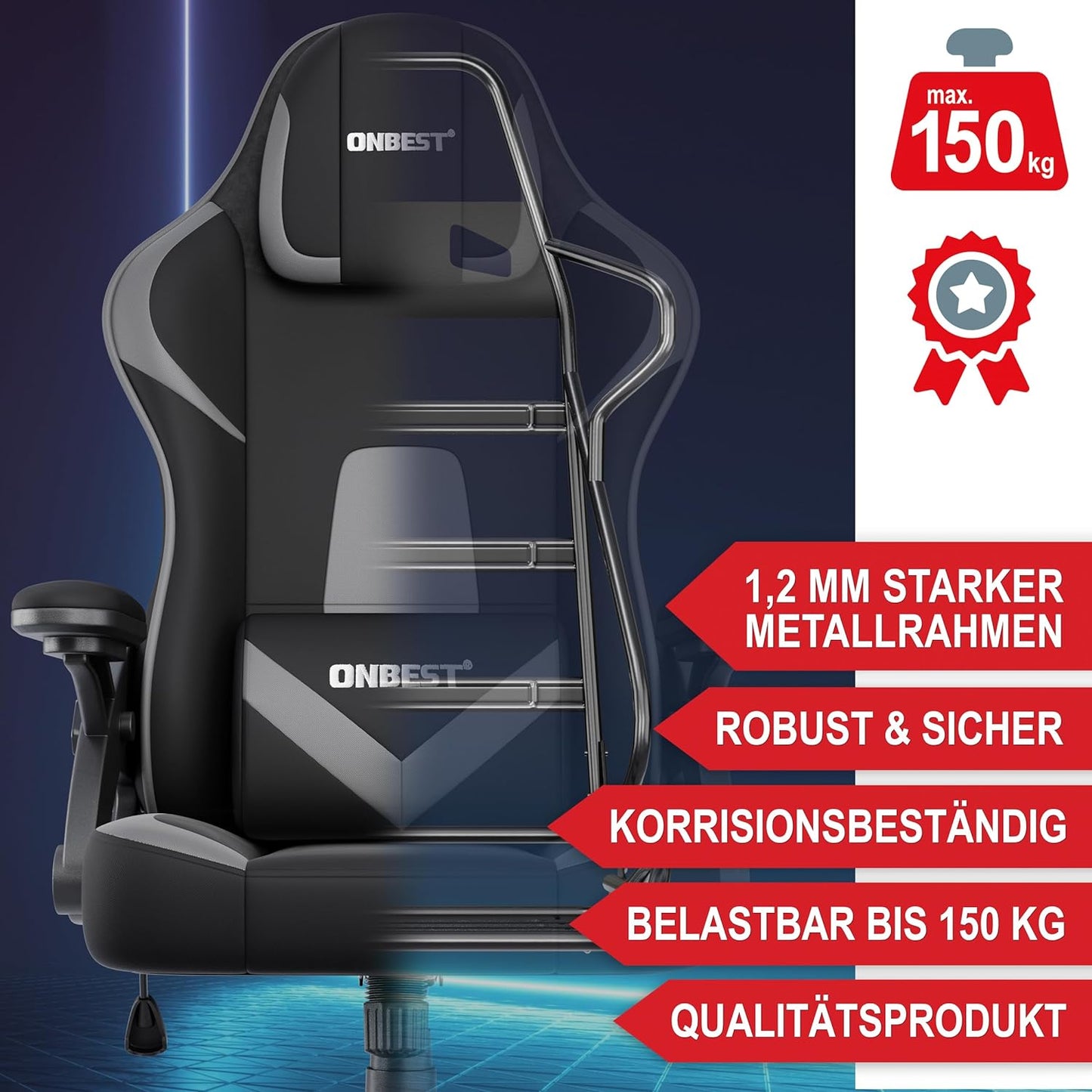 Bürostuhl Gaming Stuhl PC Stuhl Schreibtischstuhl Bürostuhl Schwarz Grau