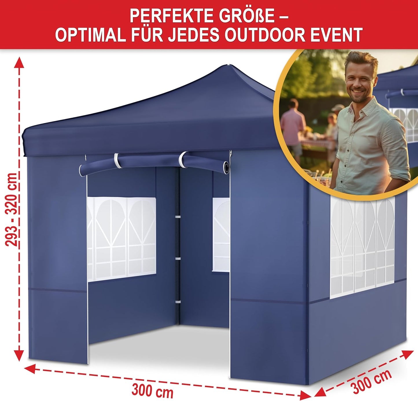 Partyzelt Pavillon Partyzelt Blau Garten 3 x 3 Meter