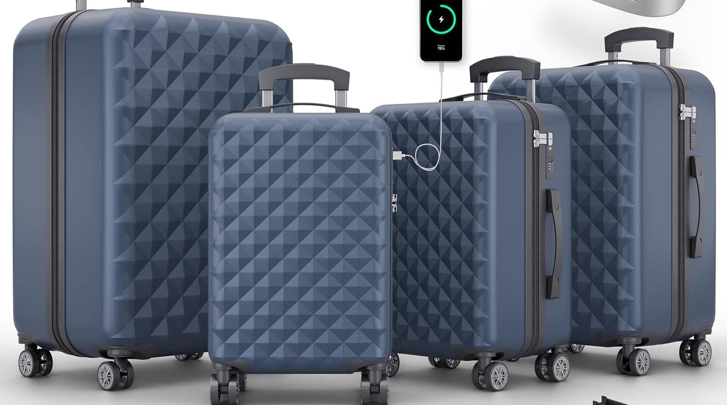 Hartschalenkoffer Kofferset Reisetrolley Hand Koffer Dunkel Blau 4-teilig