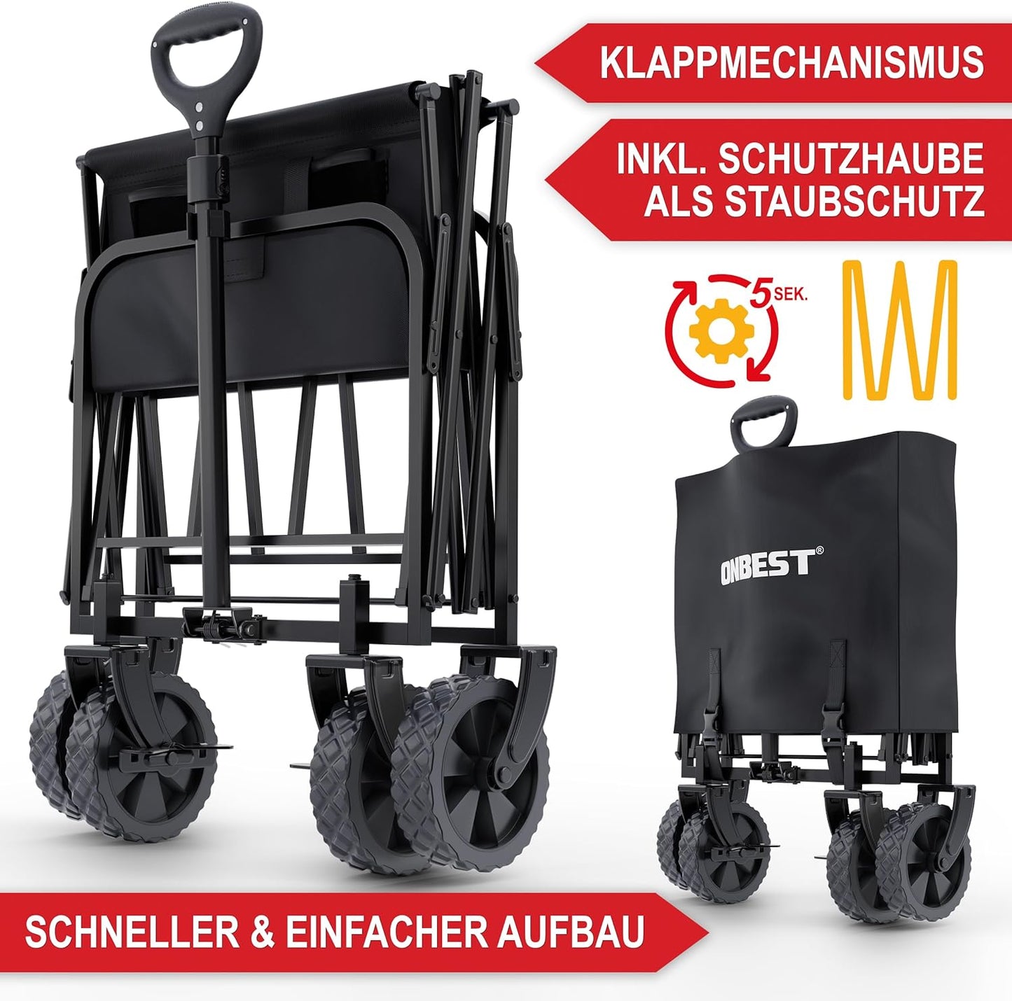 BITTE LESEN !!! Retourenware ! Bollerwagen Strandbollerwagen Faltbollerwagen Regenschutz 61 Liter klappbarer Schwarz