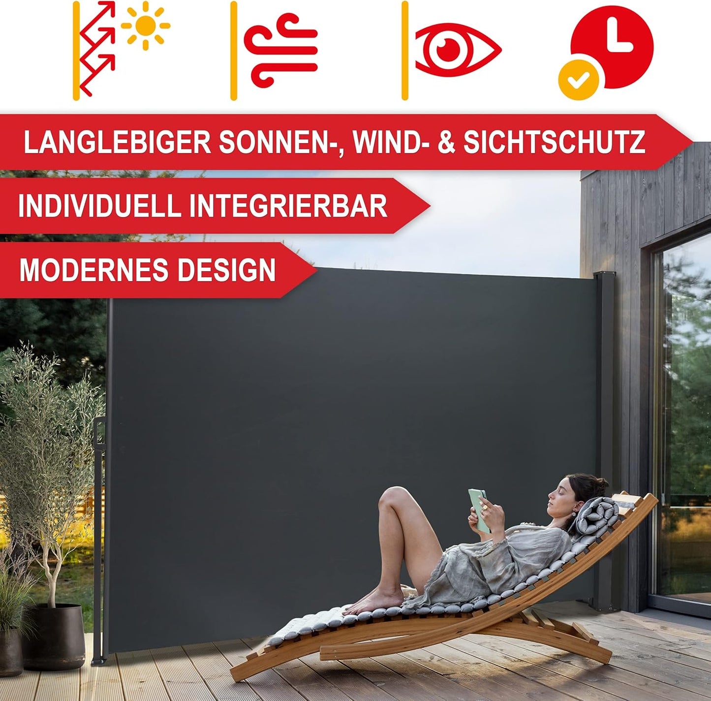 Seitenmarkise ausziehbar Anthrazit Sichtschutz Windschutz 180 x 300 cm (834)
