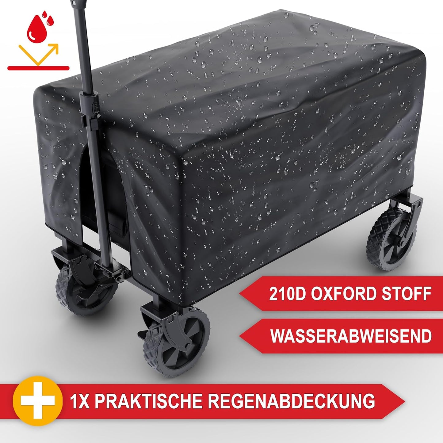 BITTE LESEN !!! Retourenware ! Bollerwagen Strandbollerwagen Faltbollerwagen Regenschutz 61 Liter klappbarer Schwarz
