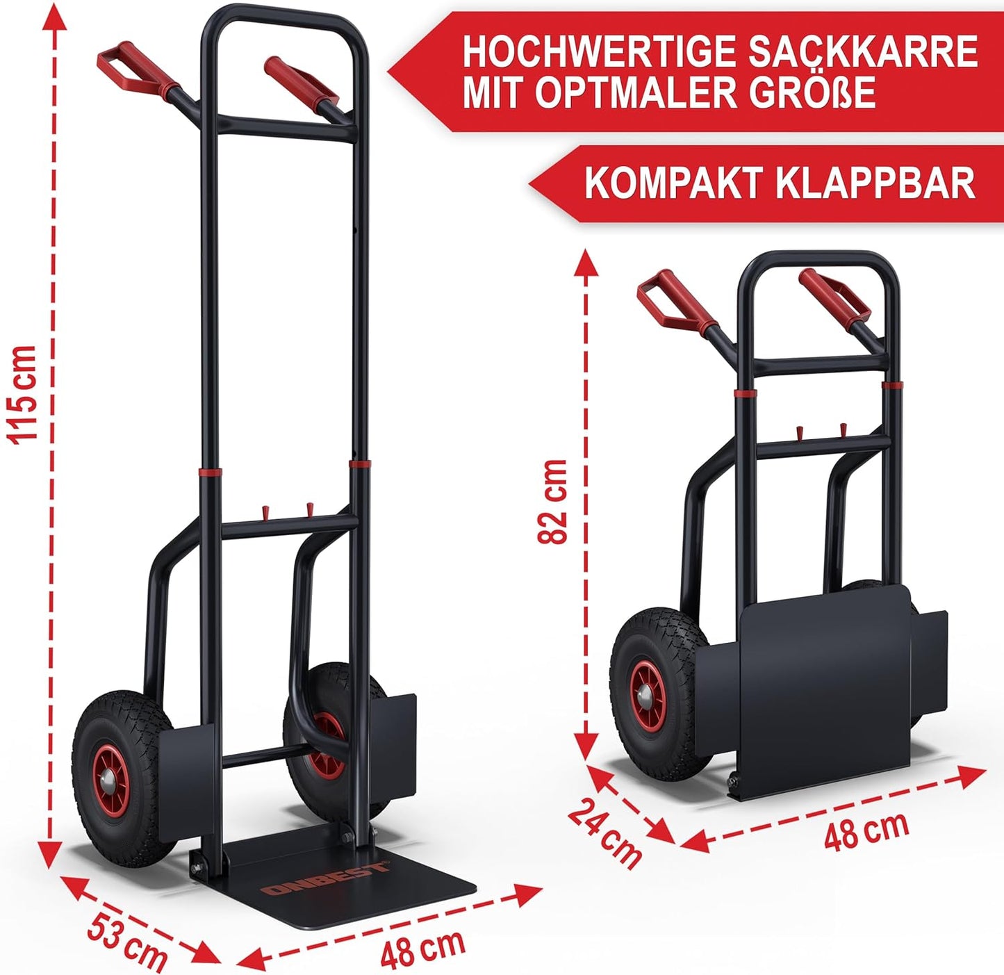 Sackkarre klappbar 200kg Tragkraft luftbefüllte Reifen Lastenkarre Transportkarre