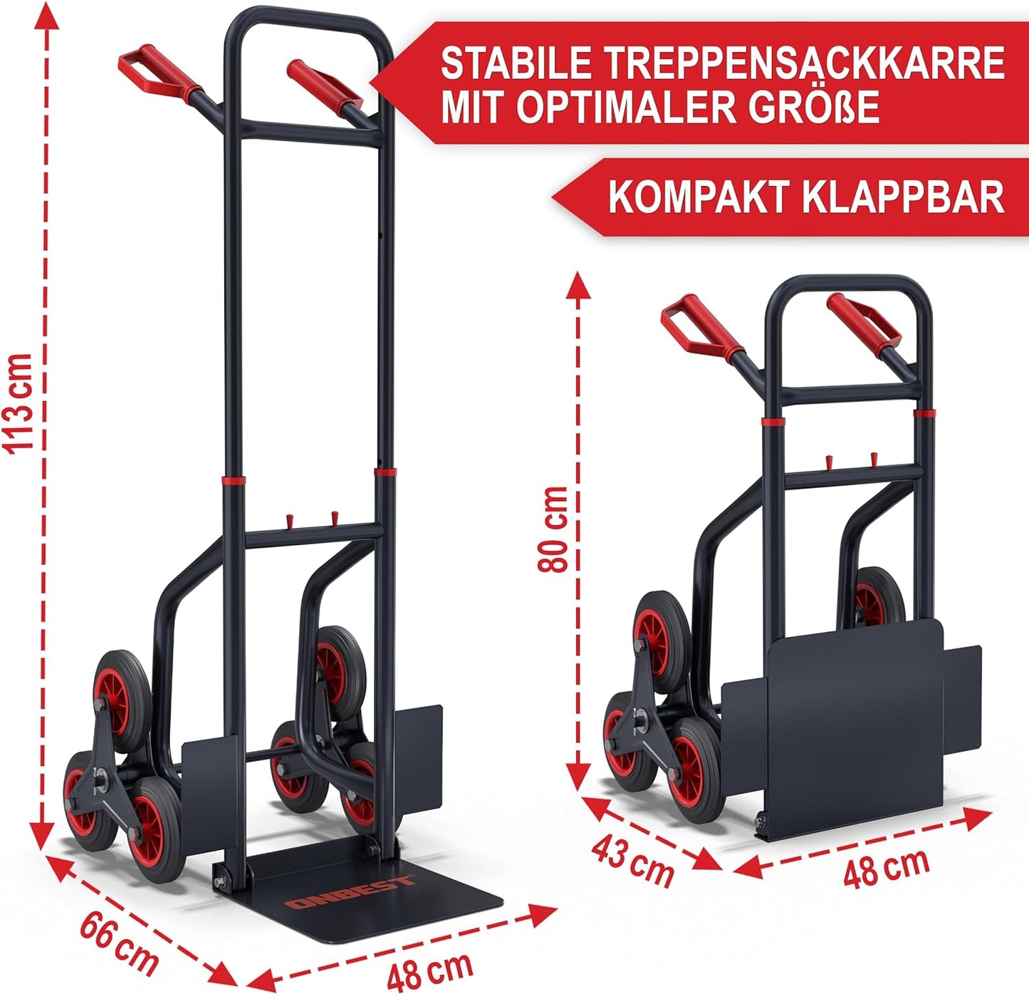 Treppensackkarre klappbar 200kg Tragkraft XL Schaufel 3-Fach Hartgummi Sackkarre