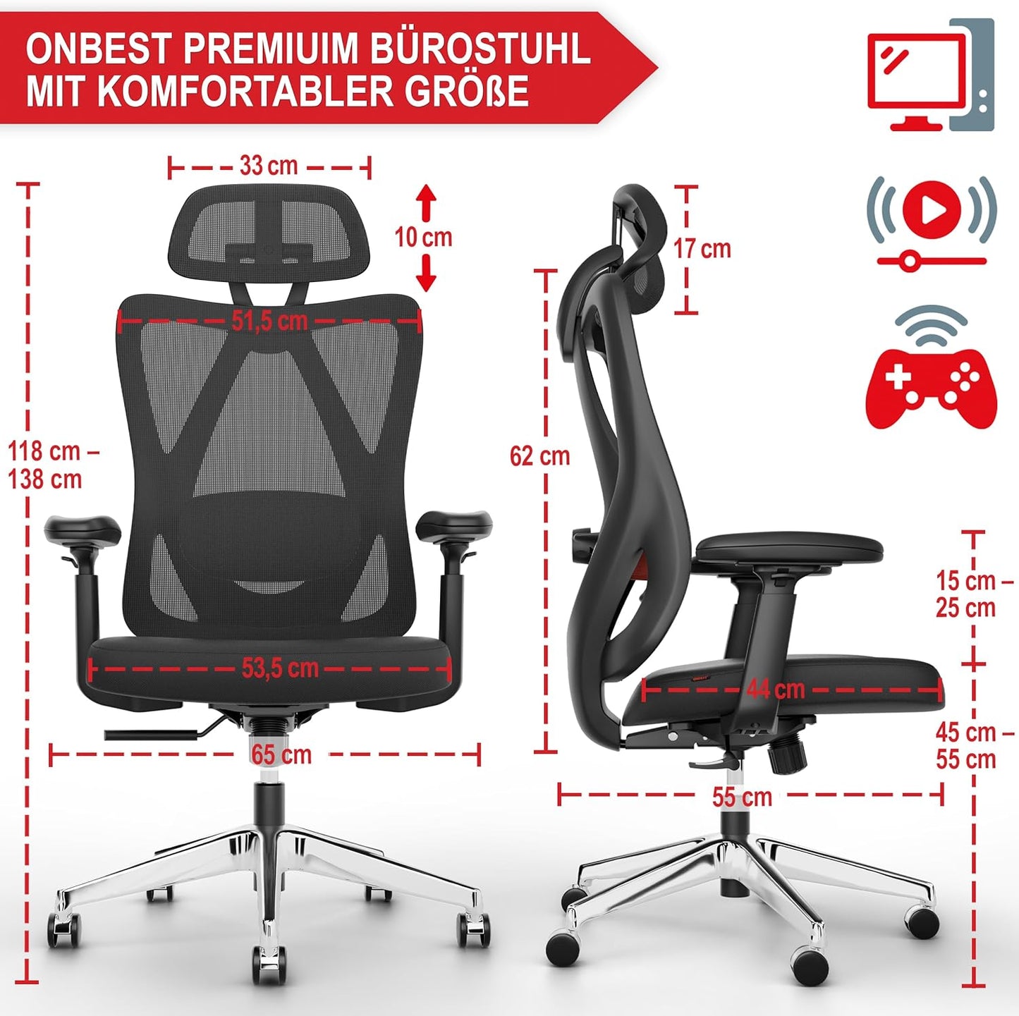 Bürostuhl PC Stuhl Schreibtischstuhl Schwarz