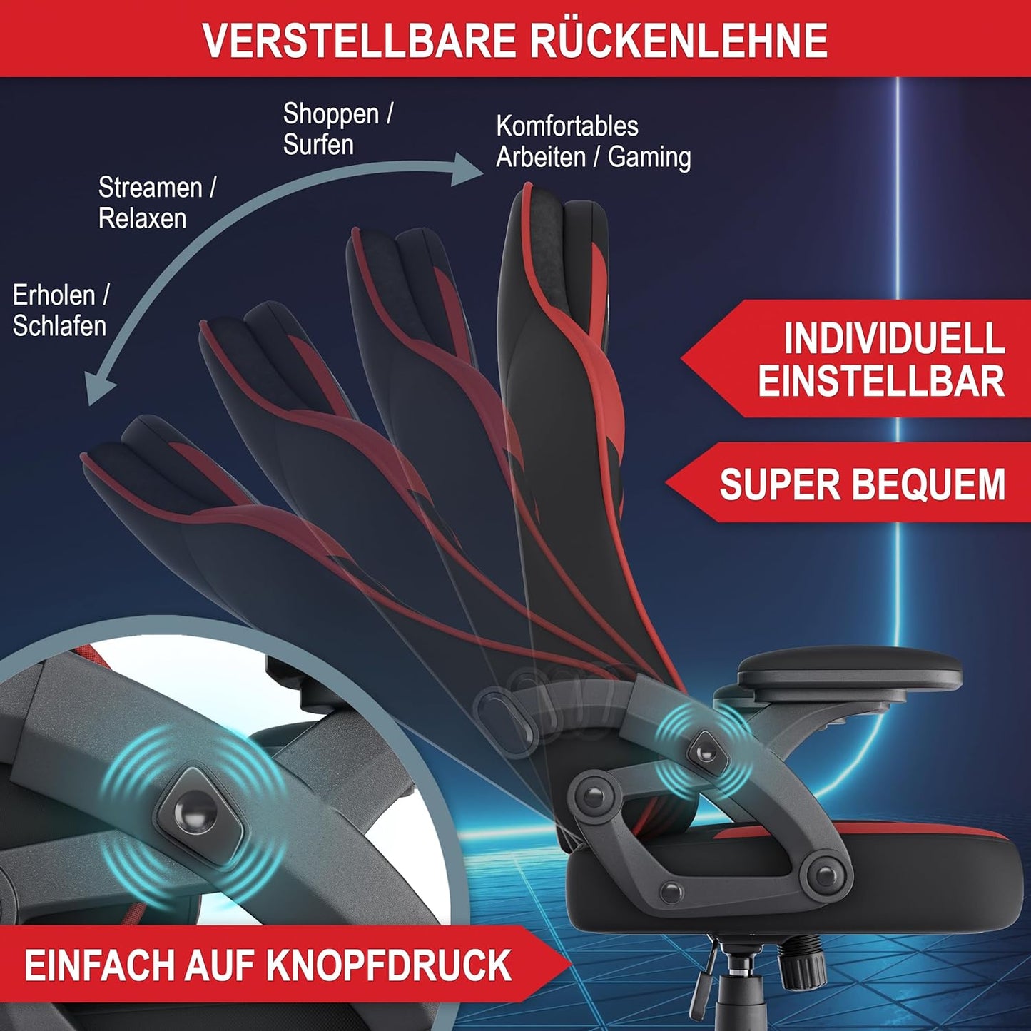 Gaming Stuhl PC Stuhl Schreibtischstuhl Bürostuhl Schwarz Rot