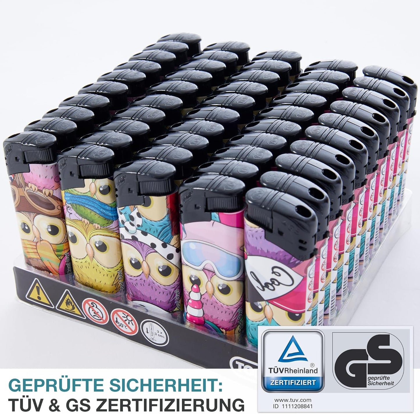 Elektro Feuerzeuge 50 Stück im Set Gasfeuerzeug Eule Nachfüllbar