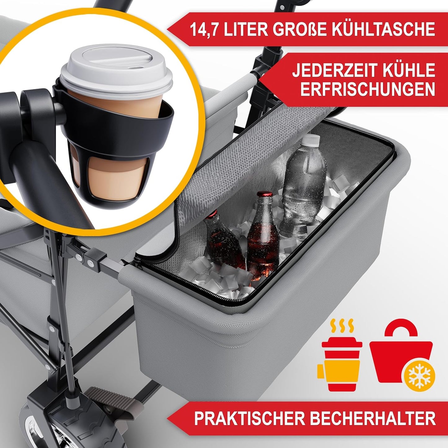 Bollerwagen Handwagen mit Dach mit Regenschutz Outdoor Camping faltbar Grau