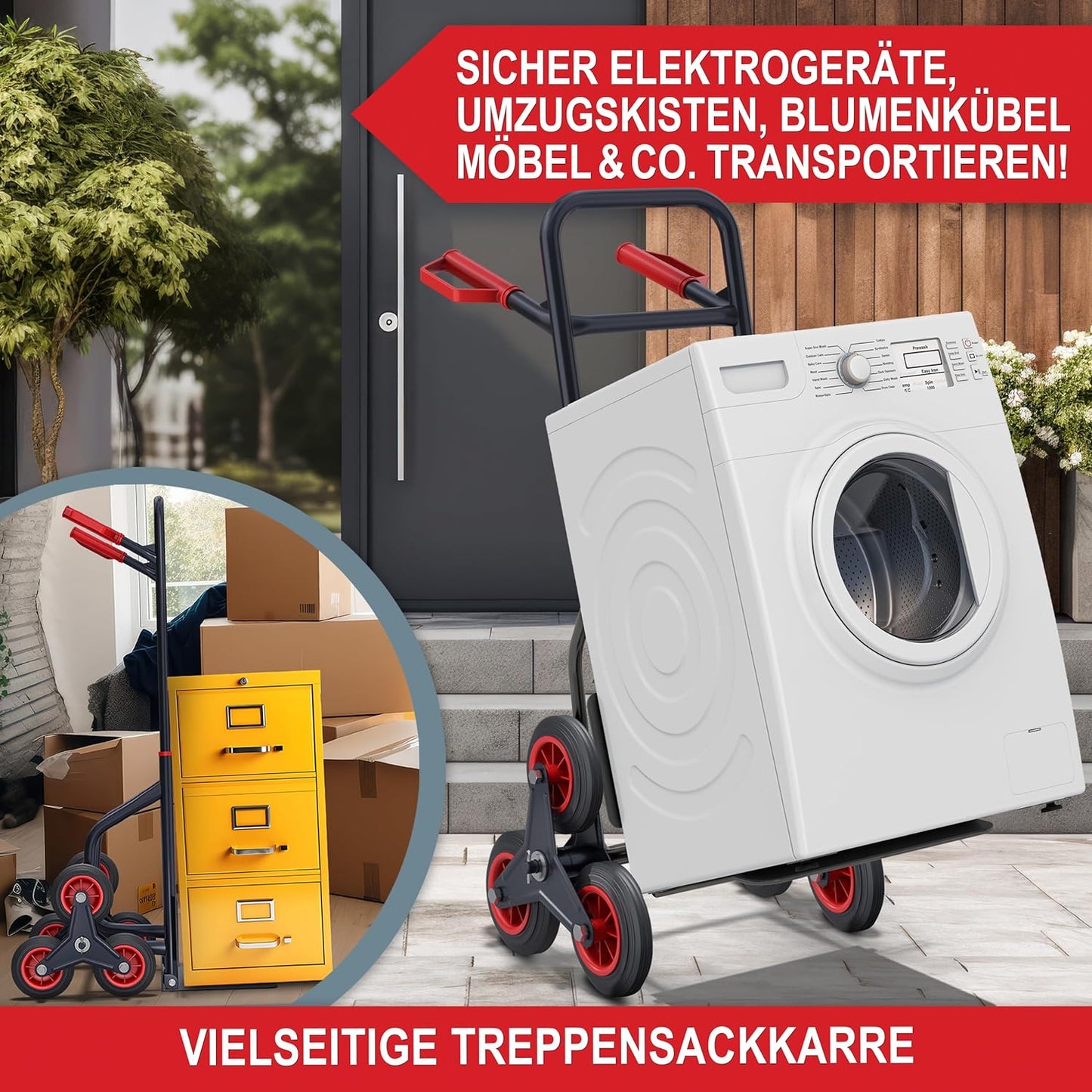 Treppensackkarre klappbar 200kg Tragkraft XL Schaufel 3-Fach Hartgummi Sackkarre