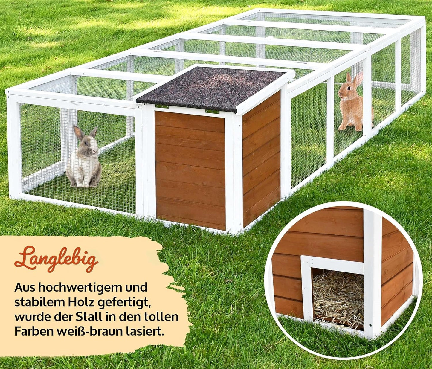 Auslauf Freilaufgehege mit Stall Hasenstall Kaninchenstall Meerschweinchen Freilauf 218/100/46,5 cm