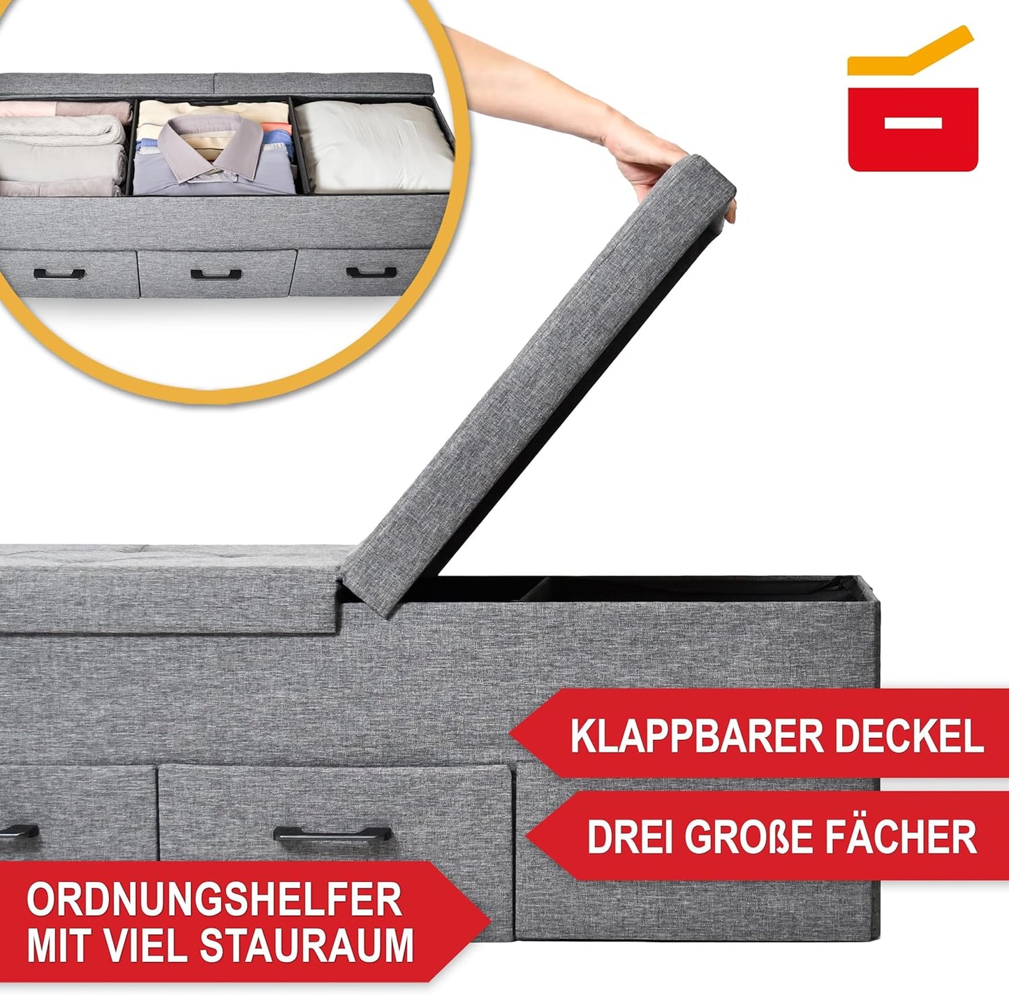 Sitzbank mit Stauraum » 3 Schubladen« Sitztruhe 36 cm Tiefe x 110 cm Breite x 40 cm Höhe