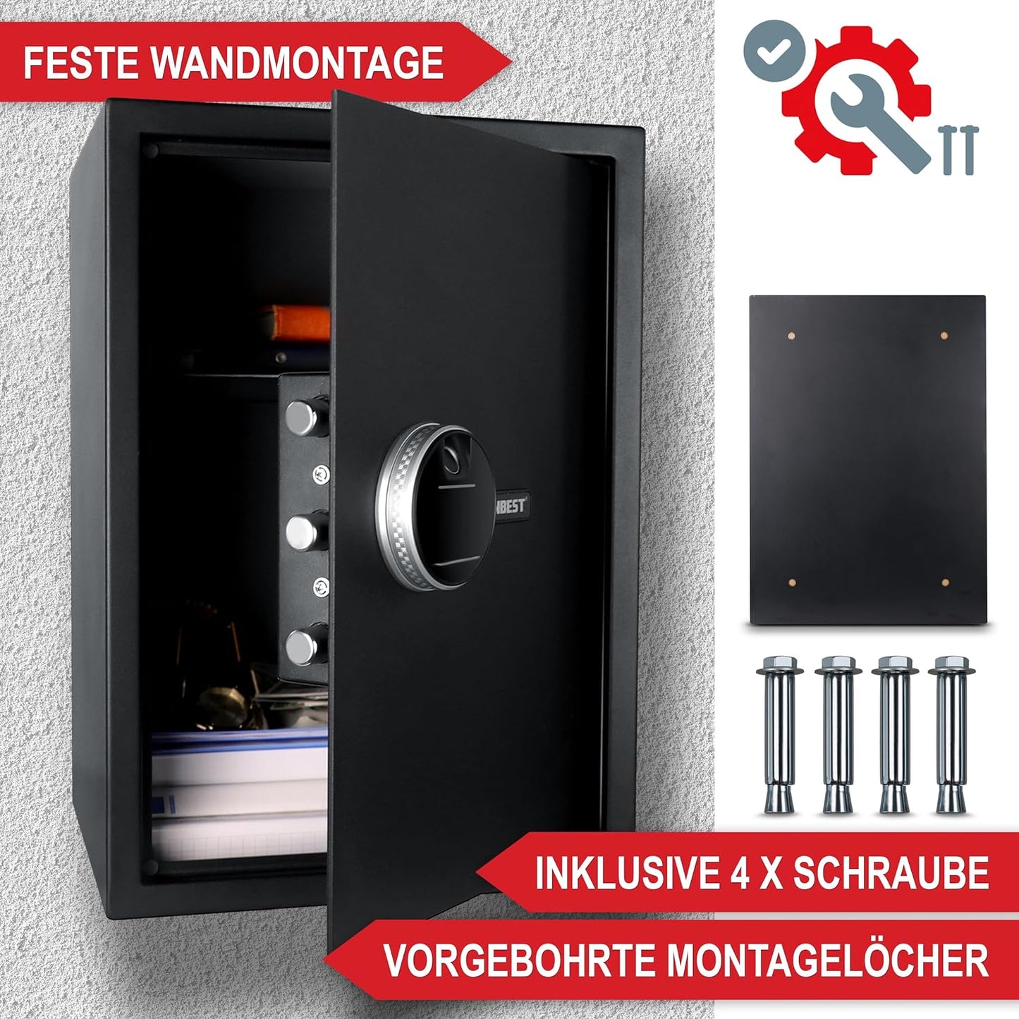 XL Geldschrank Möbeltresor Tresor Fingerabdruck/Zahlencode / Schlüssel