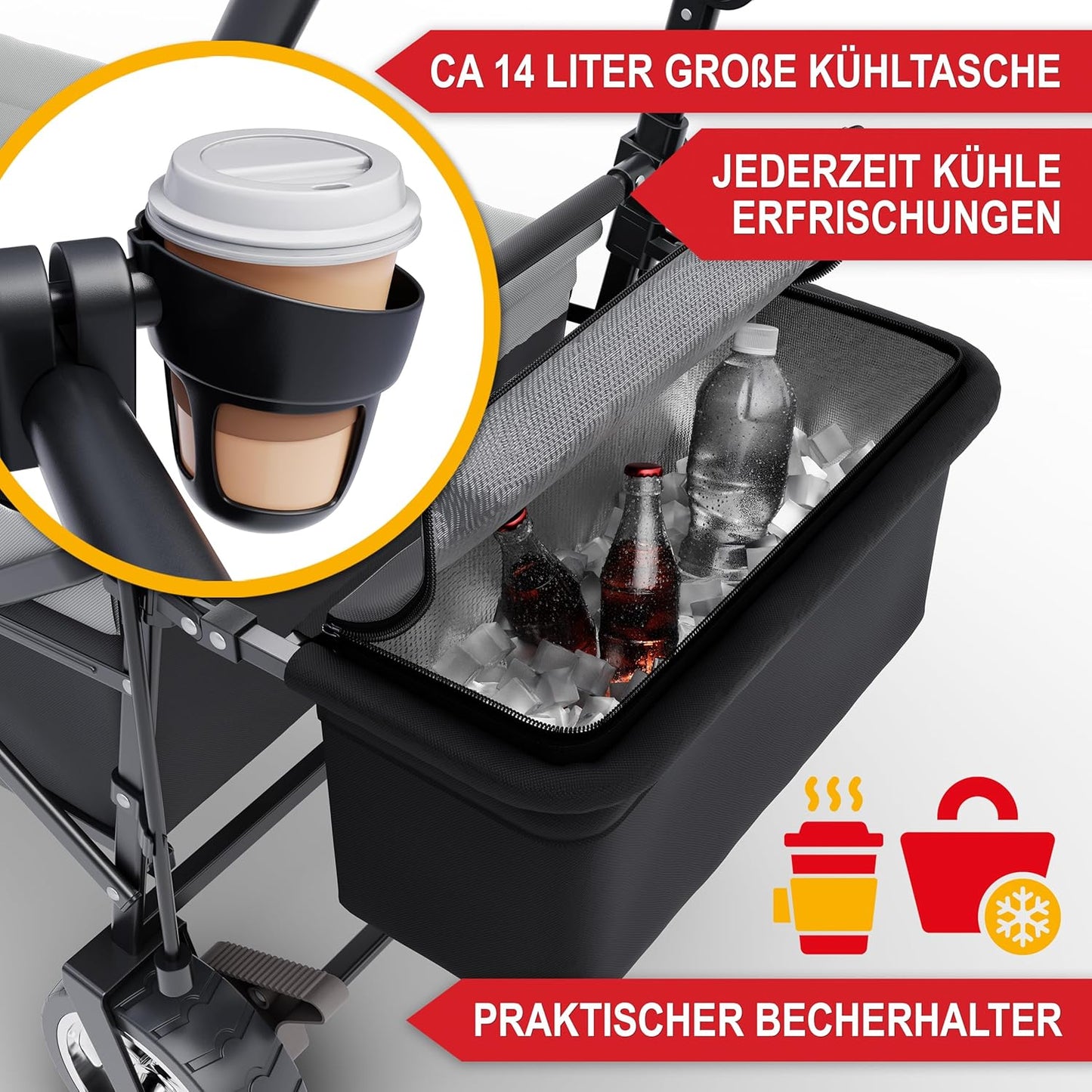 BITTE LESEN !!! Retourenware ! Bollerwagen Faltbollerwagen mit Dach / Schwarz