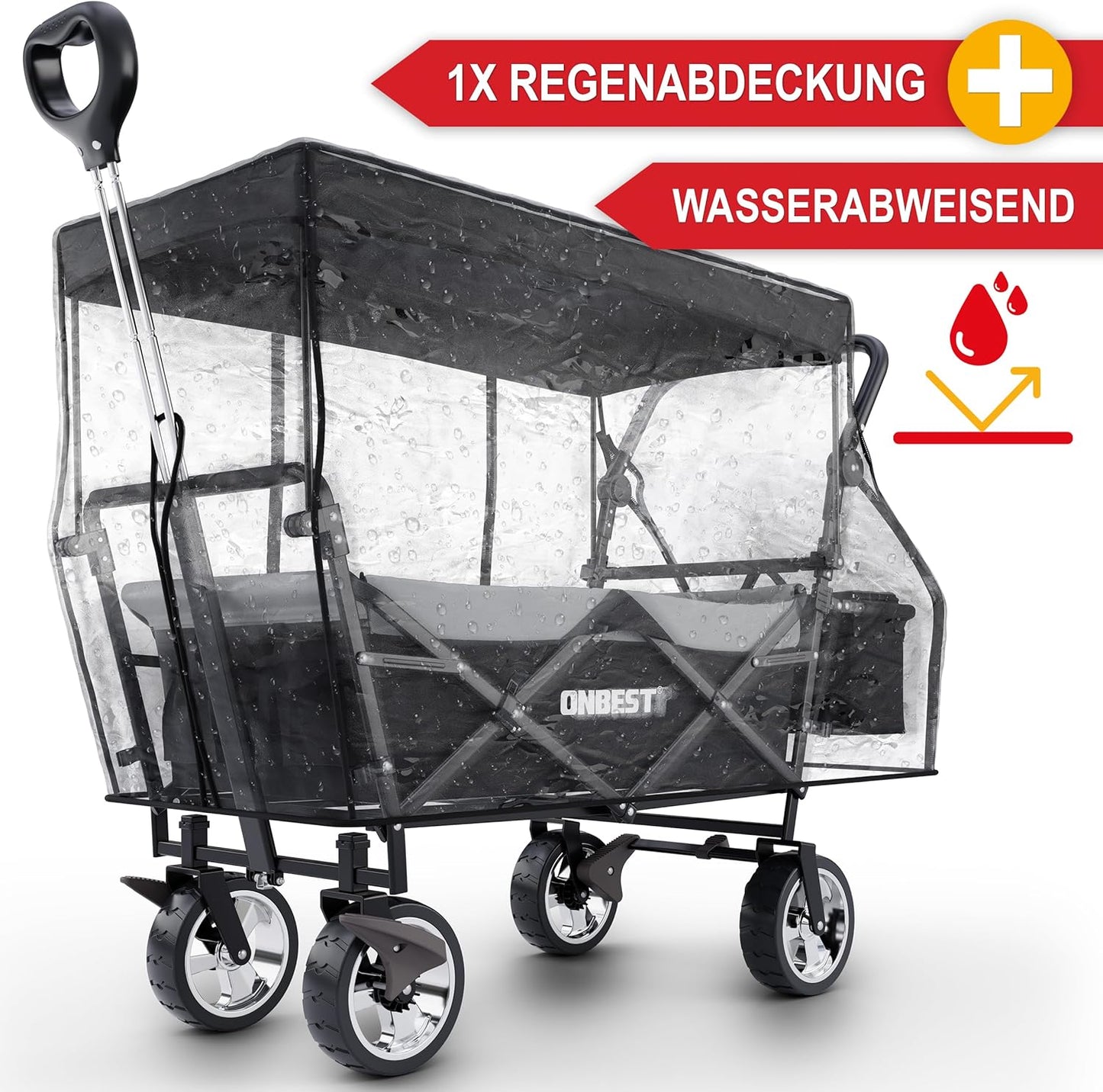 Handwagen Bollerwagen mit Dach mit Regenschutz Outdoor Camping faltbar Schwarz