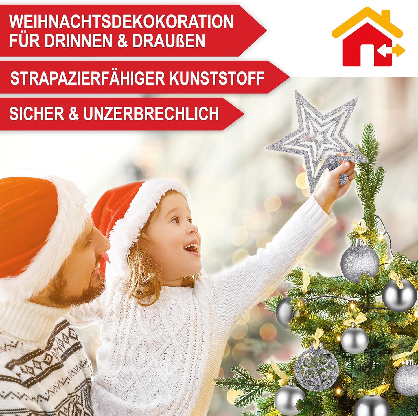 Weihnachtskugeln aus Kunststoff Christbaumschmuck 128-teiliges Set Rot