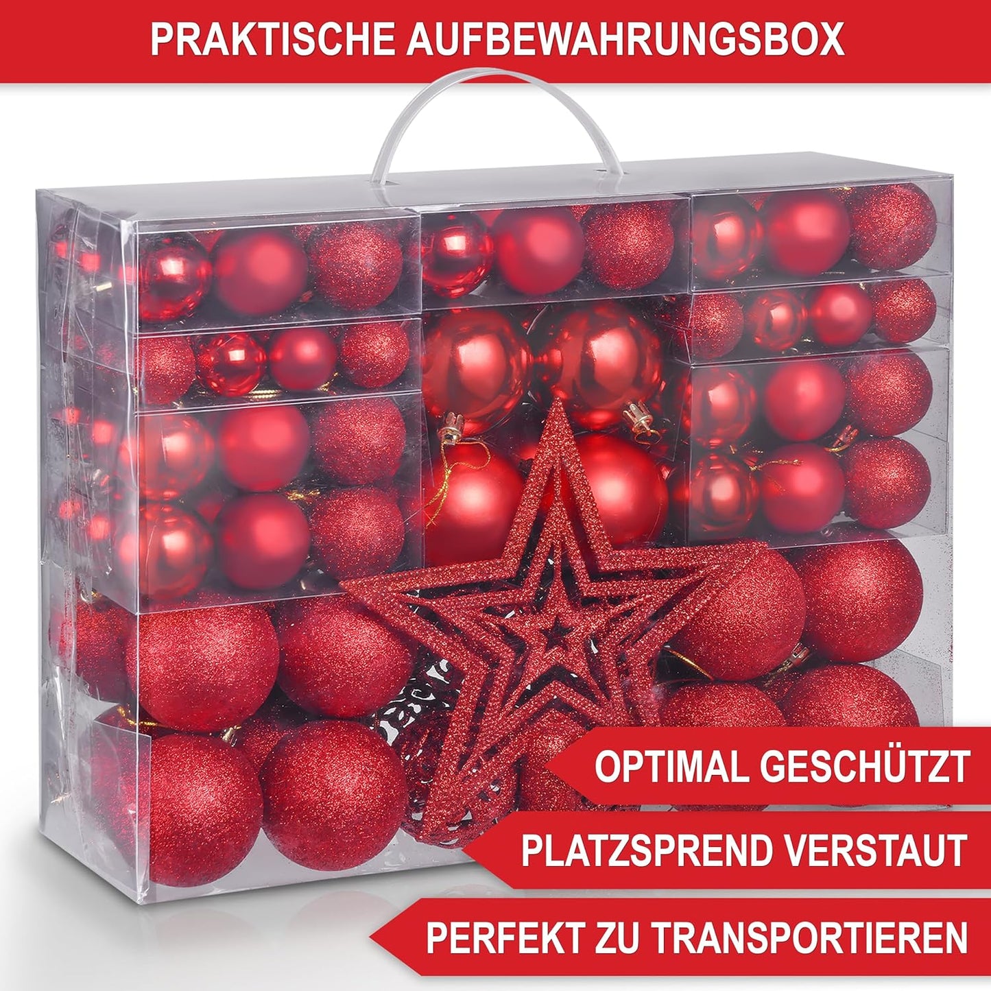 Weihnachtskugeln aus Kunststoff Christbaumschmuck 128-teiliges Set Rot