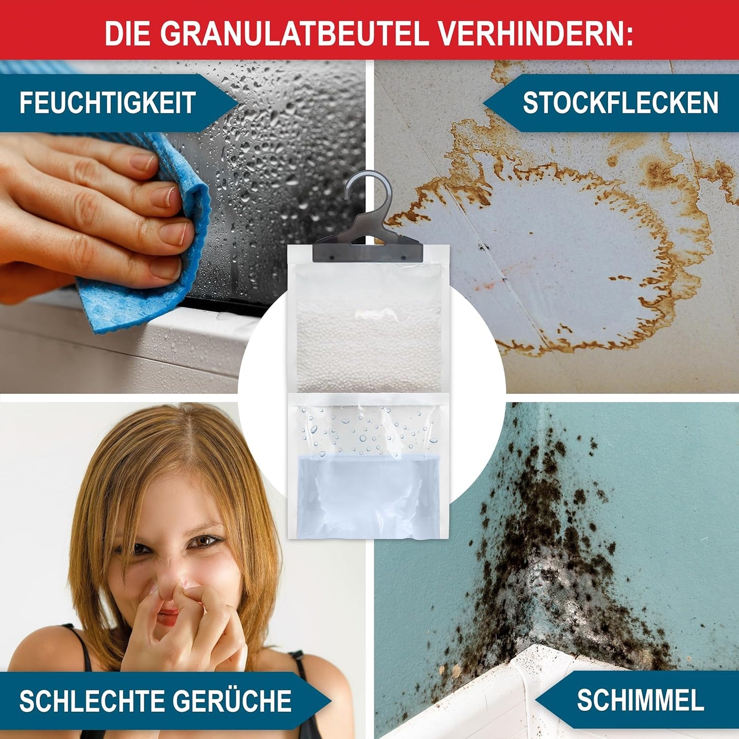 10x Luftentfeuchter Set zum Aufhängen Effektive Luftentfeuchter mit 500 ml Beutel