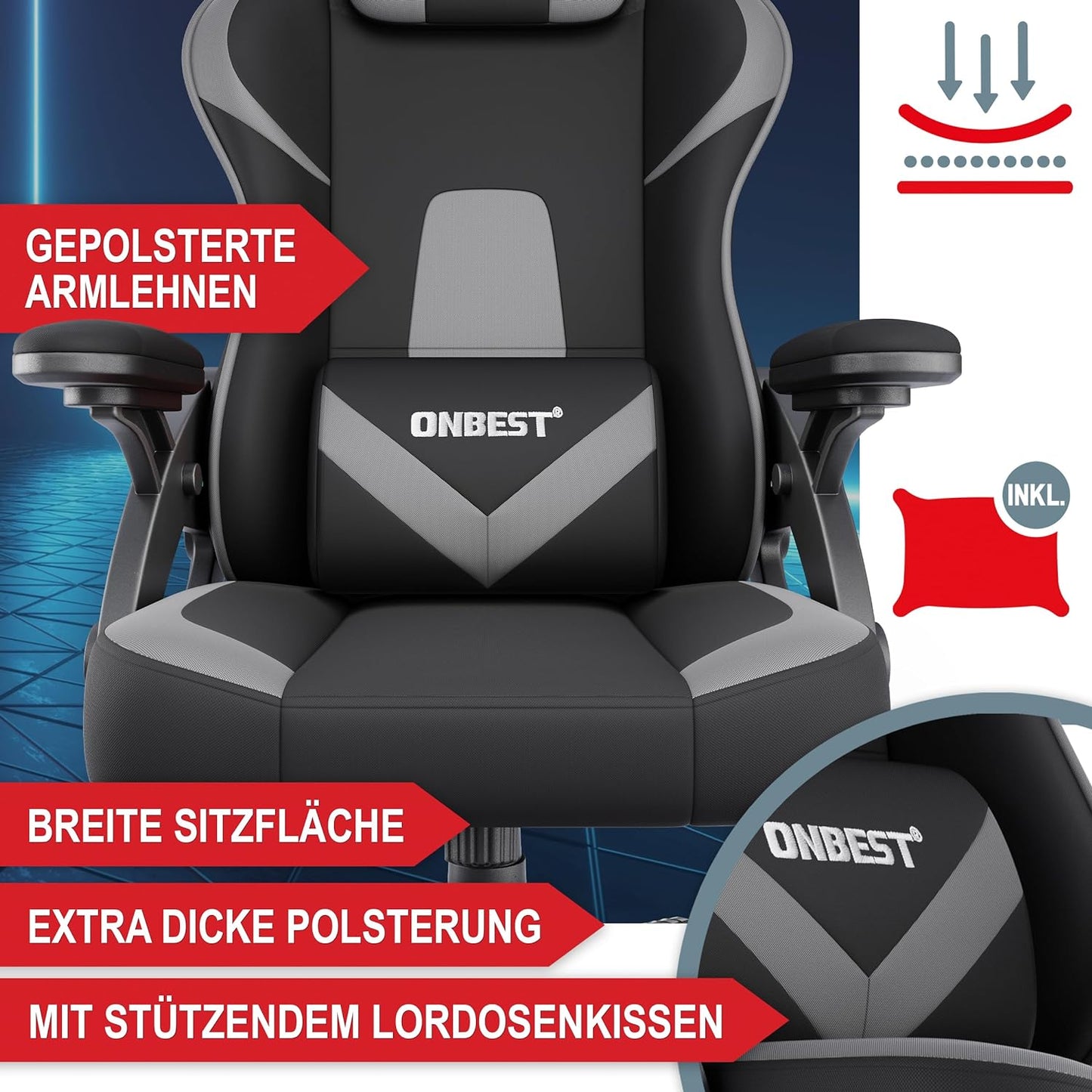 Bürostuhl Gaming Stuhl PC Stuhl Schreibtischstuhl Bürostuhl Schwarz Grau