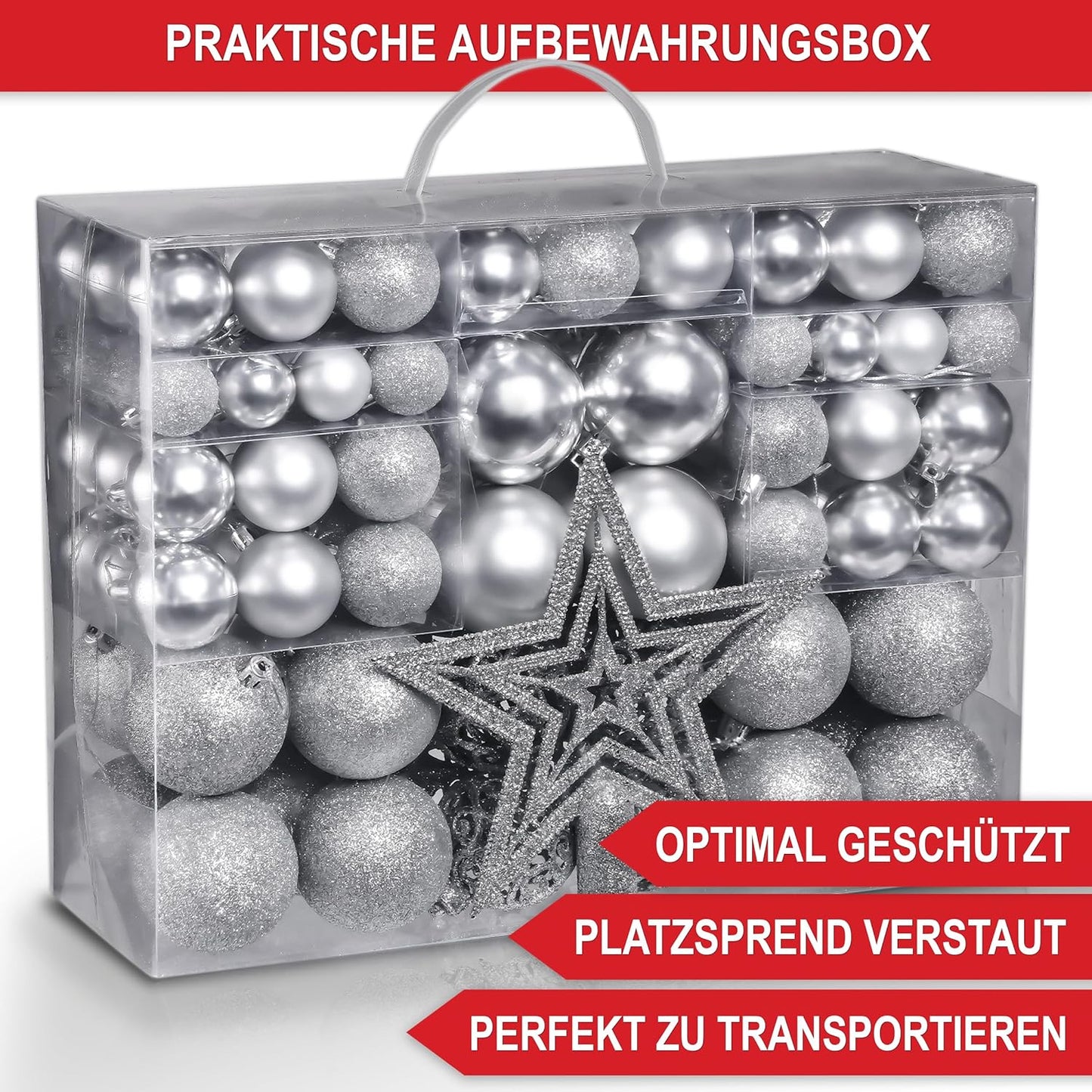 Weihnachtskugeln aus Kunststoff Christbaumschmuck Silber