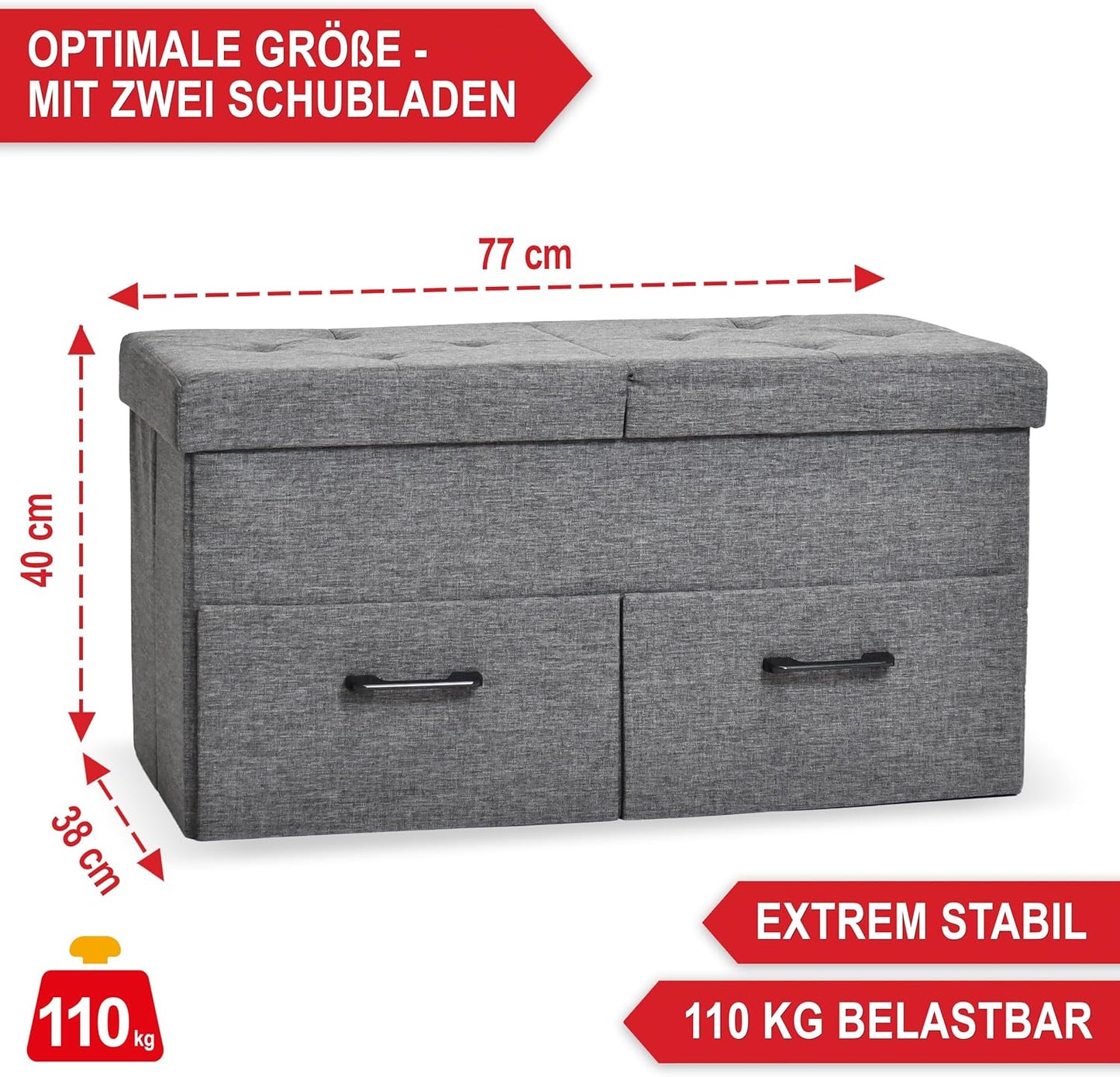Sitzbank mit Stauraum »2 Schubladen« Sitztruhe 38 cm Tiefe x 77 cm Breite x 40 cm Höhe
