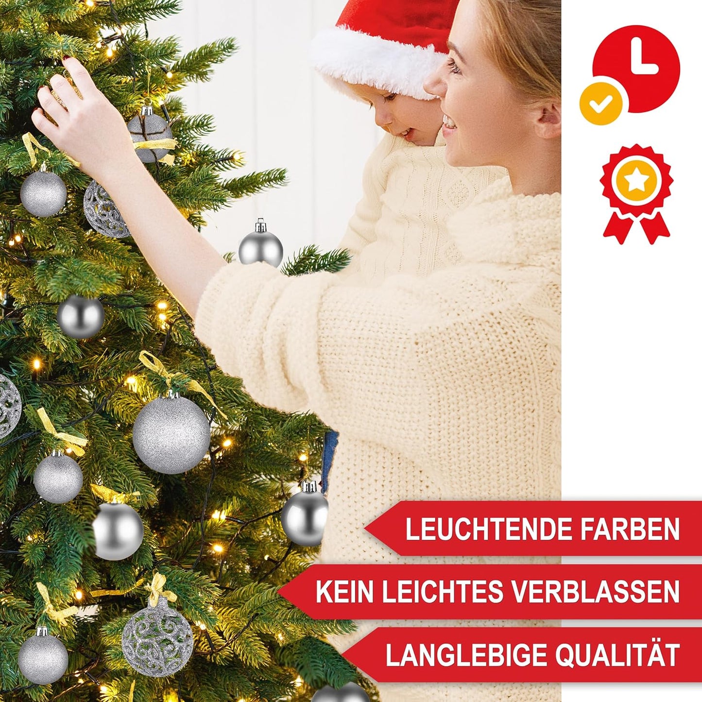 Weihnachtskugeln aus Kunststoff Christbaumschmuck 128-teiliges Set Rot