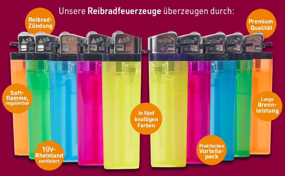 10 Stück Feuerzeuge Reibradfeuerzeuge Einwegfeuerzeug