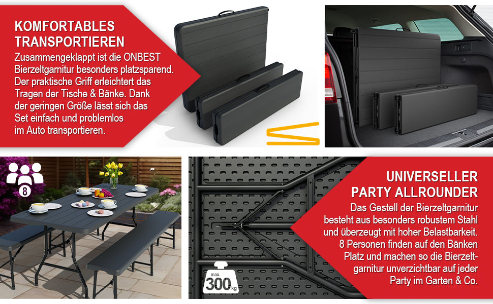Partyganitur Bierzeltgarnitur Bierbankgarnitur klappbar Kunststoff 180 x 74 x 74 cm
