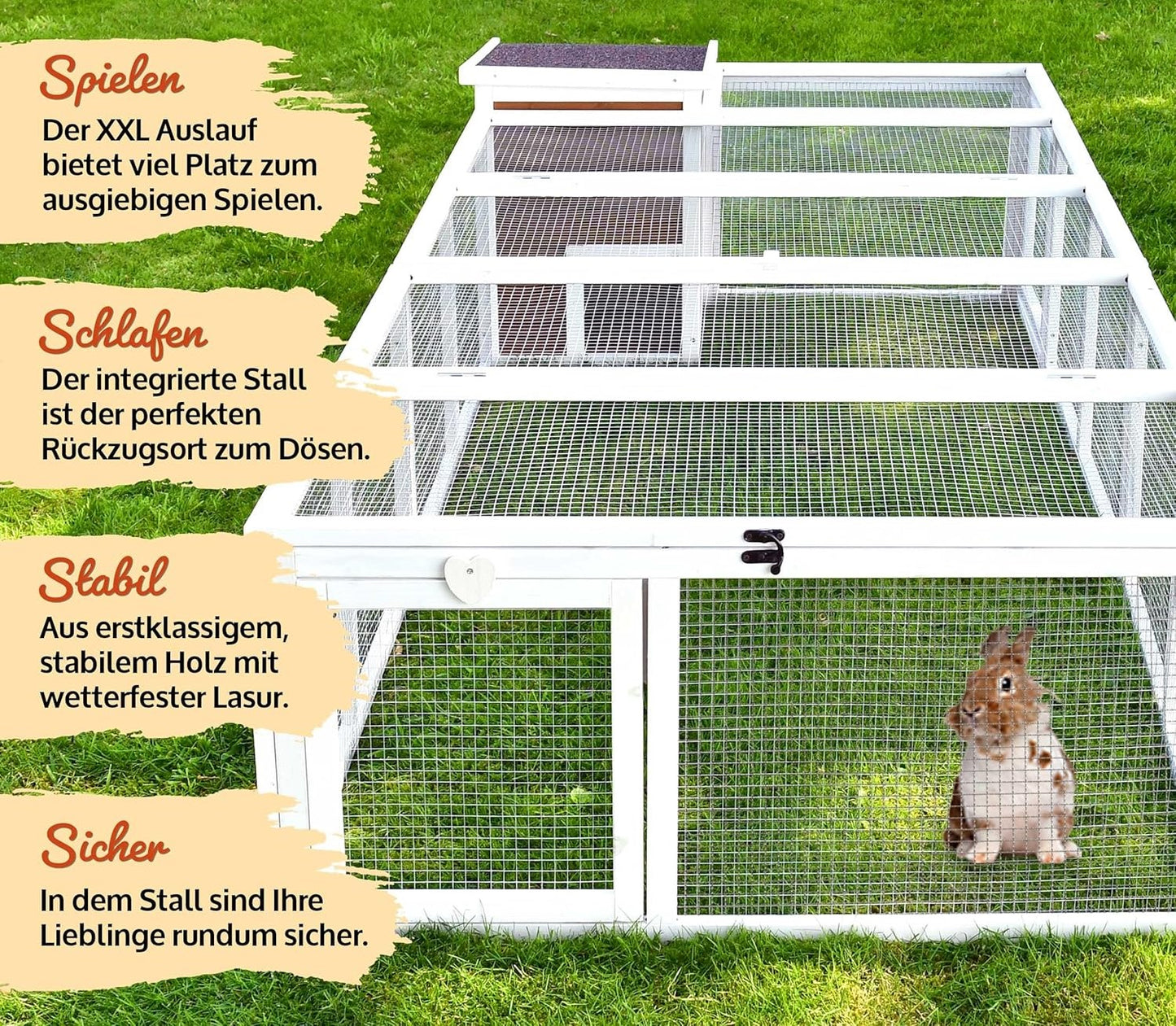 Auslauf Freilaufgehege mit Stall Hasenstall Kaninchenstall Meerschweinchen Freilauf 218/100/46,5 cm