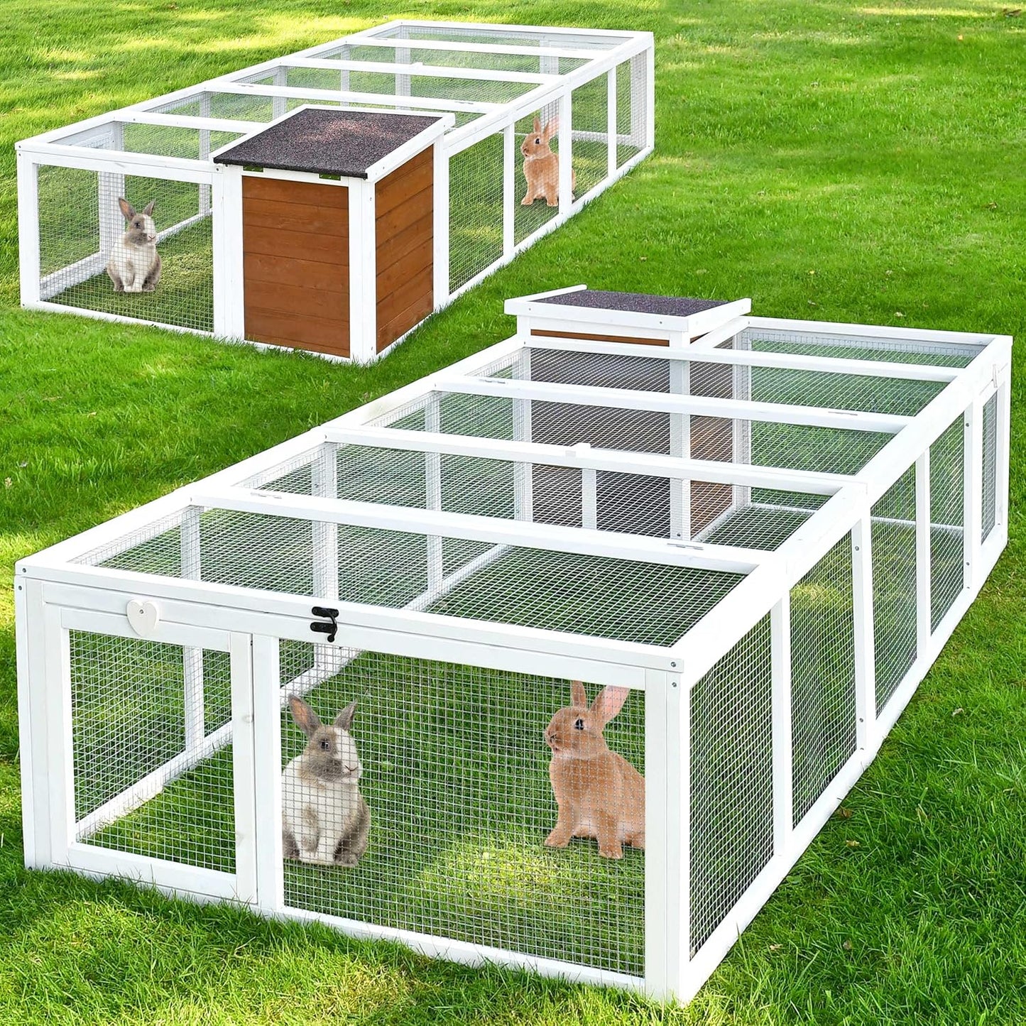 Auslauf Freilaufgehege mit Stall Hasenstall Kaninchenstall Meerschweinchen Freilauf 218/100/46,5 cm