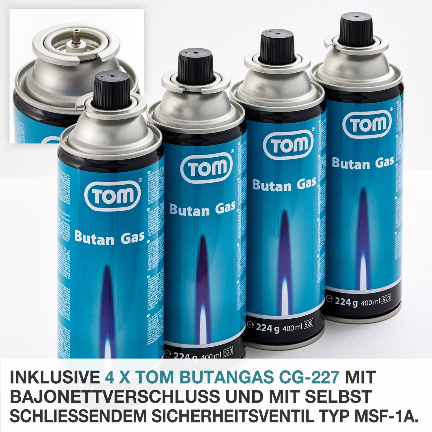 Campingkocher Edelstahl + 4 Butangas-Kartuschen CG-227