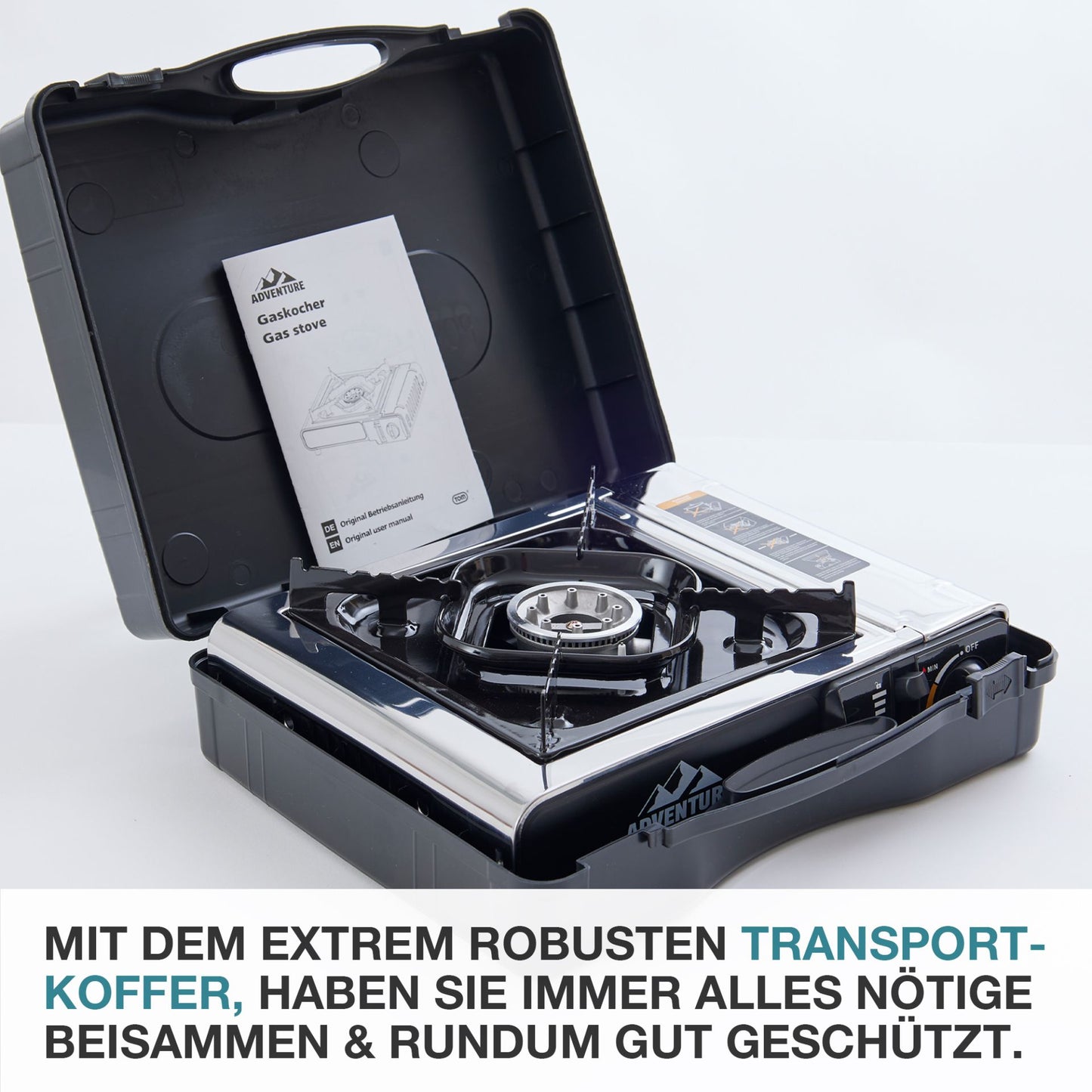 Campingkocher Edelstahl + 4 Butangas-Kartuschen CG-227