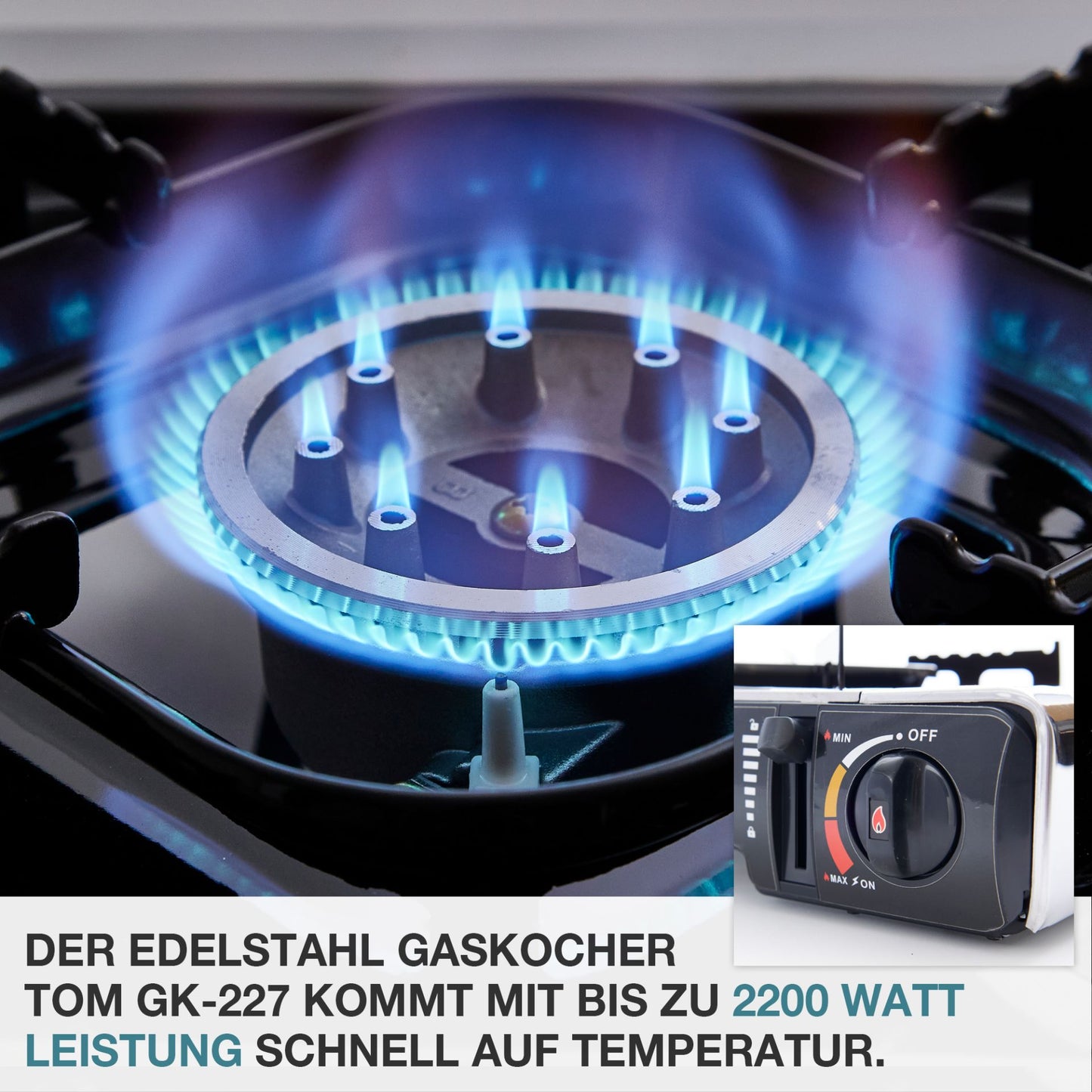 Campingkocher Edelstahl + 4 Butangas-Kartuschen CG-227