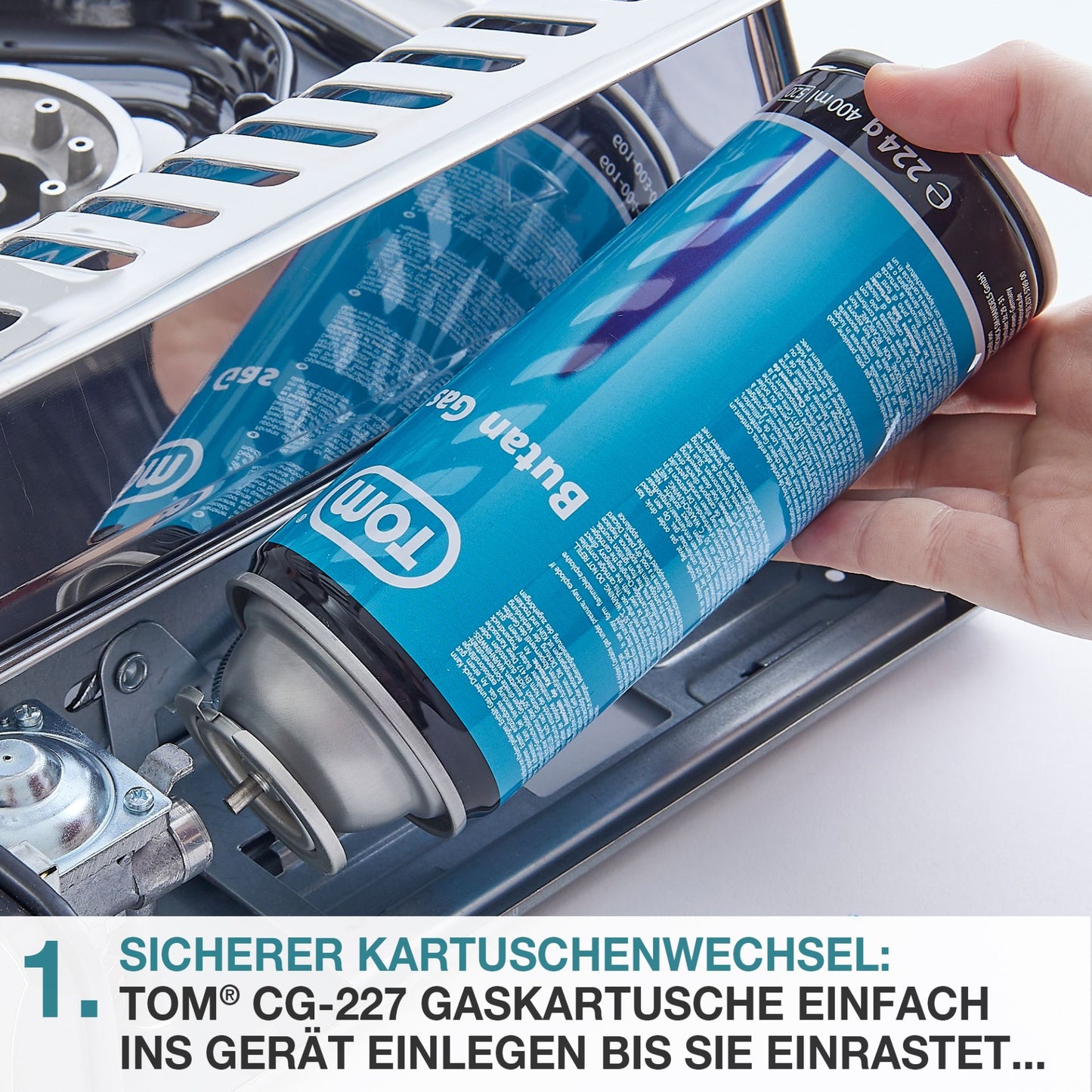 Campingkocher Edelstahl + 4 Butangas-Kartuschen CG-227