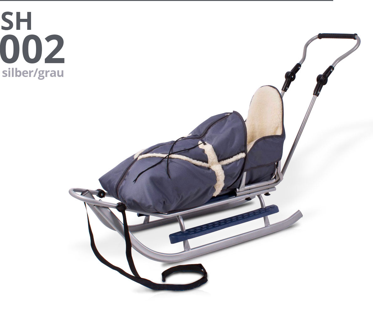 Metallschlitten Komplettset Babyschlitten Kinderschlitten Ein Modell das mitwächst Silber Blau
