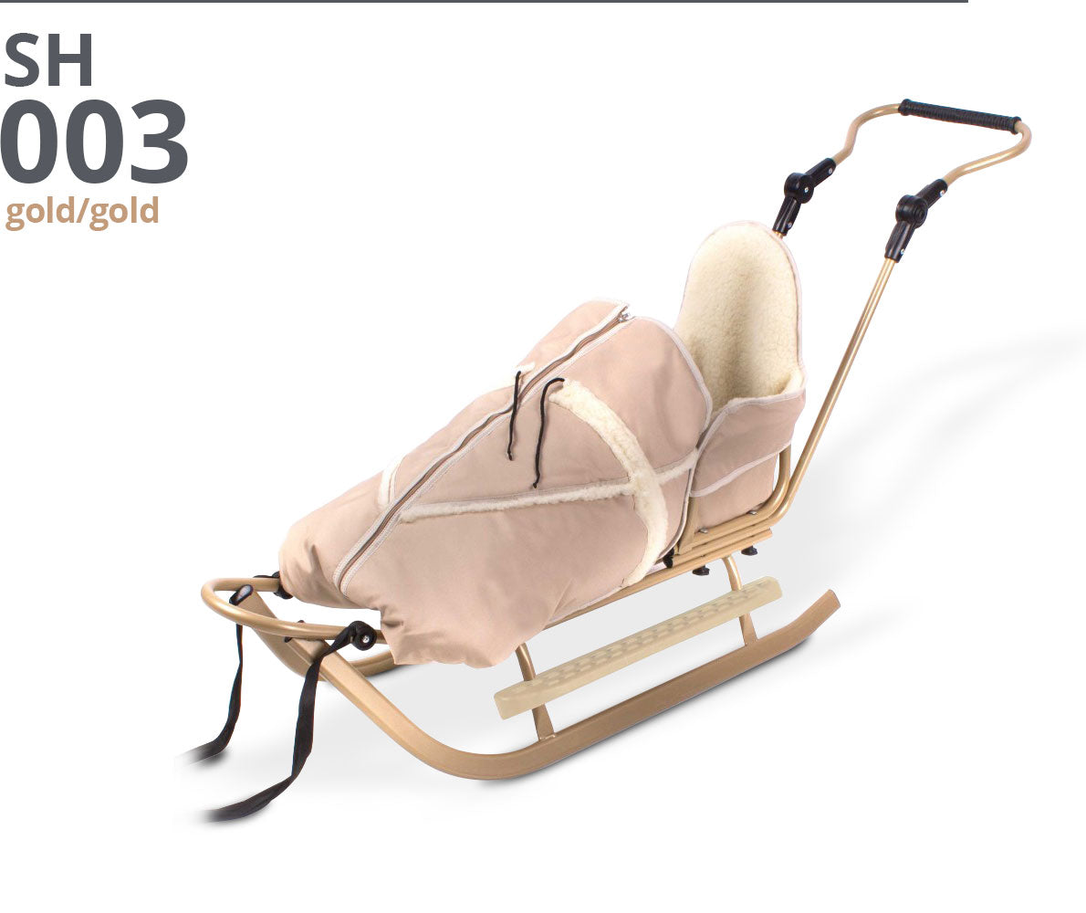 Metallschlitten Komplettset Babyschlitten Kinderschlitten Ein Modell das mitwächst Gold Beige