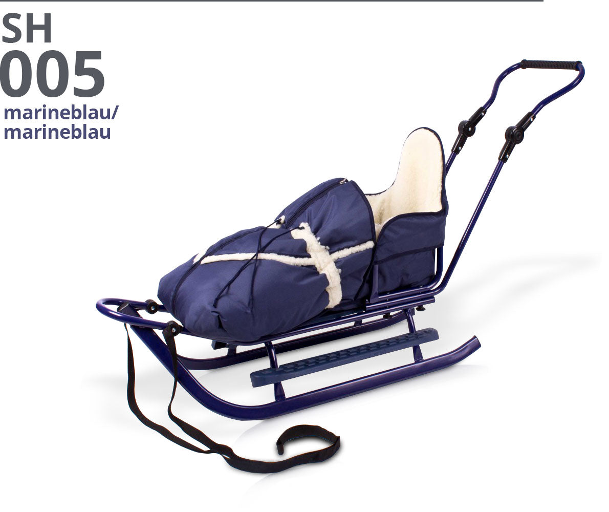 Metallschlitten Komplettset Babyschlitten Kinderschlitten Ein Modell das mitwächst Marineblau