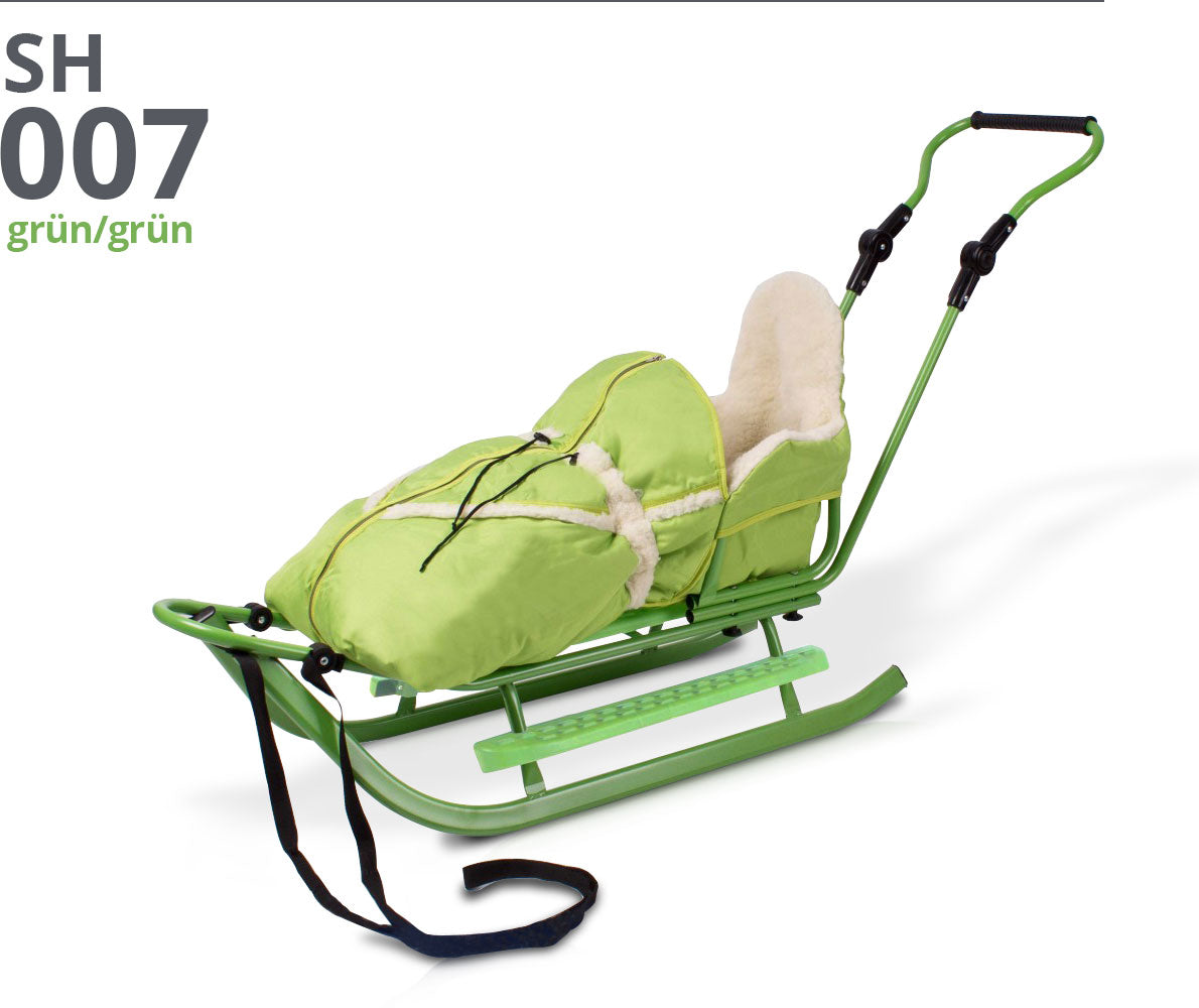 Metallschlitten Komplettset Babyschlitten Kinderschlitten Ein Modell das mitwächst Grün Hellgrün