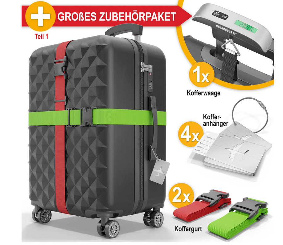 Hartschalenkoffer Kofferset Reisetrolley Hand Koffer Schwarz 4-teiliges Kofferset