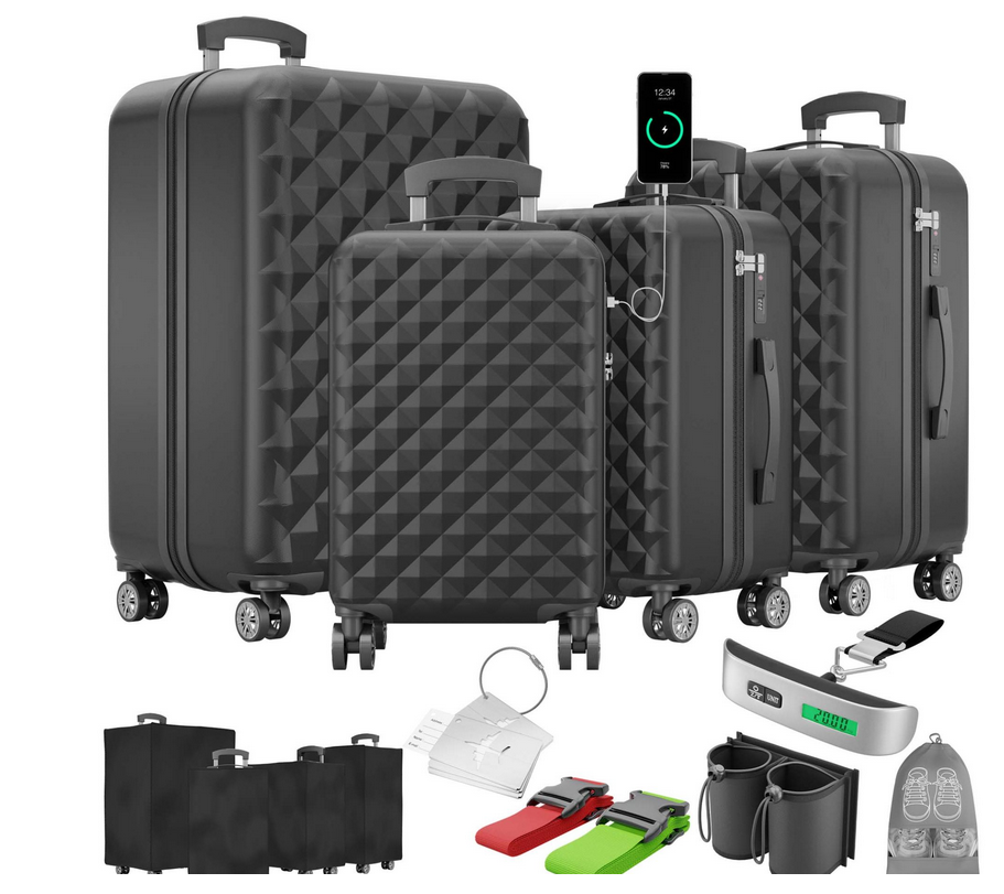 BITTE LESEN !!! Retourenware ! Hartschalenkoffer Kofferset 4-TLG. Reisetrolley Hand Koffer Schwarz