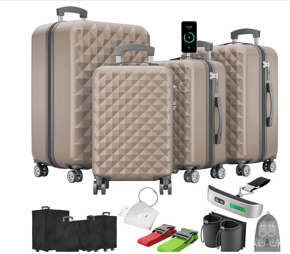 BITTE LESEN !!! Retourenware ! Hartschalenkoffer Kofferset 4-TLG. Reisetrolley Hand Koffer Champanger