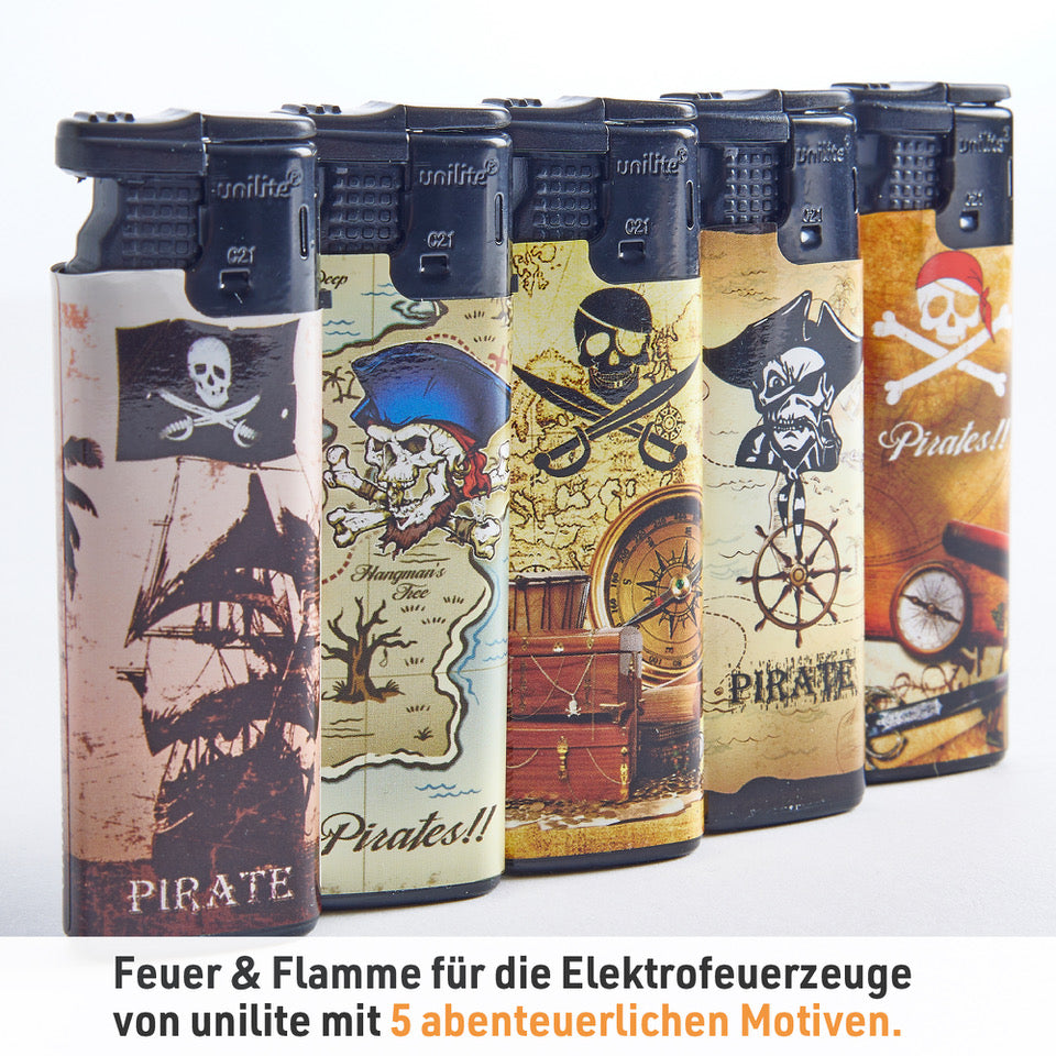 Elektro Feuerzeuge 50 Stück im Set Gasfeuerzeug Piraten Nachfüllbar