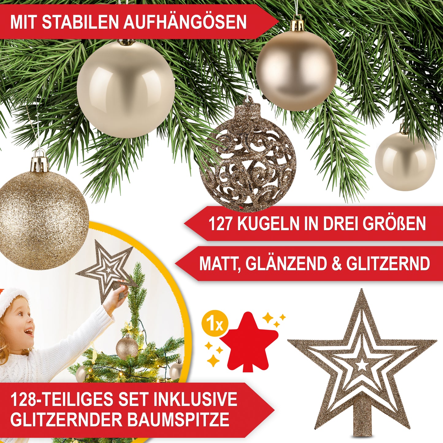 Weihnachtskugeln aus Kunststoff Christbaumschmuck Champanger