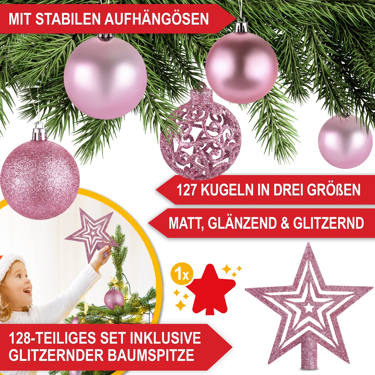 Weihnachtskugeln aus Kunststoff Christbaumschmuck Pink