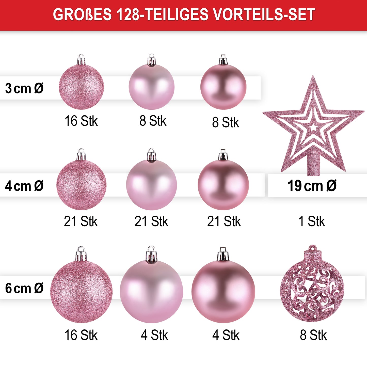 Weihnachtskugeln aus Kunststoff Christbaumschmuck Pink