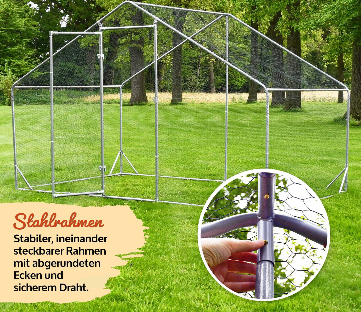 Kaninchen Freilaufgehege Auslauf Freigehege Hasen 200x200x195cm aus Metall mit Sonnendach/Regenschutz