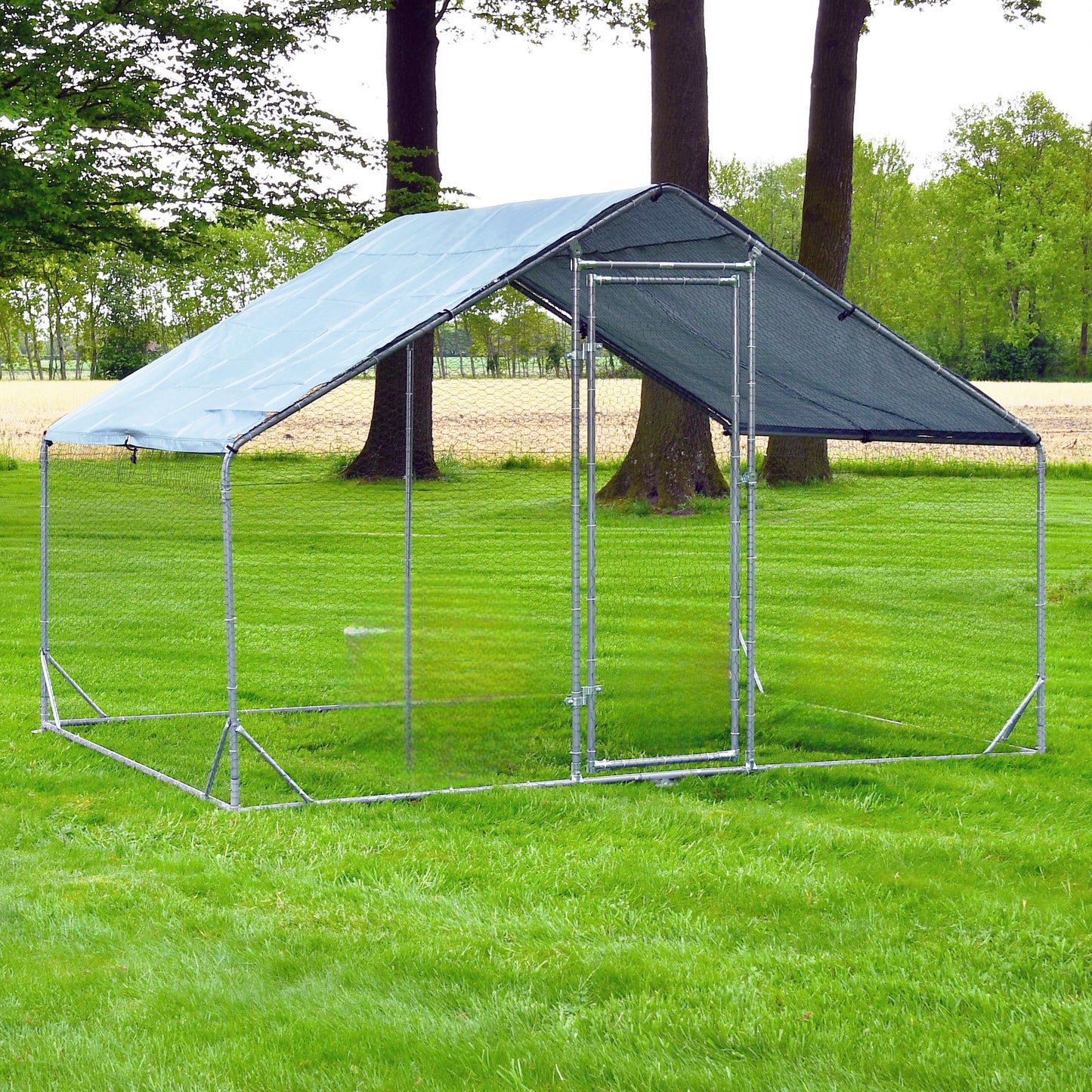 Hühnerstall Außengehege Auslauf Freilaufgehege aus Metall mit Sonnendach Regenschutz 200x200x195cm