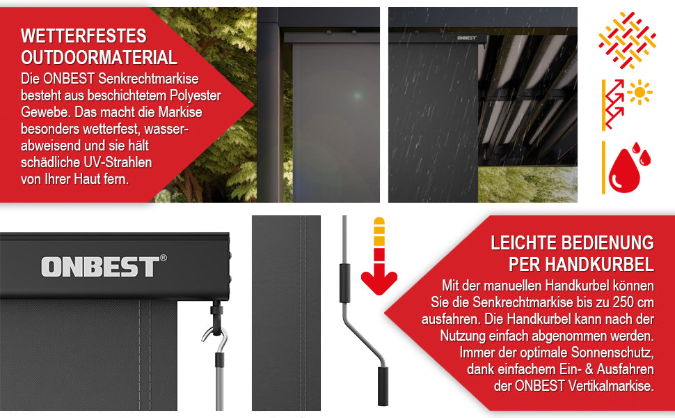 Vertikalmarkise ausziehbar Anthrazit Sichtschutz Sonnenschutz 250 x 160 cm (44475)