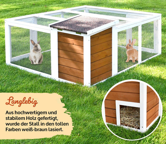 Freilaufgehege mit Stall Hasenstall Kaninchenstall Meerschweinchen Freilauf Auslauf 128/100/46,5 cm